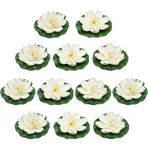 12pcs Floating Foam Lotus Flowers with Lily Pads, Artificial Pond Plants Ornaments for Pool Aquarium Water Decoration, White