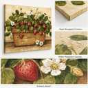 Canvas Wall Art Botanical Framed Style Vintage Strawberry Decor 16x24 Inch