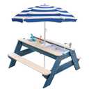 K LUCKIDS Kids 3-in-1 Sand & Water Activity Table, Wood Outdoor Convertible Picnic Table, 2 Play Boxes, Removable Top with Faucet, Picnic Table for Outdoor Backyard Patio Play (Blue/Navy)