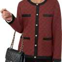 Bebonnie Women's Diamond Quilted Jacket Crew Neck Lightweight Long Sleeve Button Down Winter Coats with Pockets (Red, XL)
