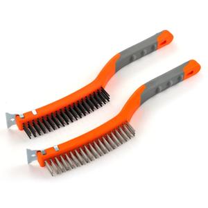MAXMAN Wire Brushes 2 Pcs, 14 Inch Stainless and Carbon Steel Wire Scratch Brush, Wire Brush Set with Metal Scraper, Heavy Duty Wire Brush for Cleaning Rust, Automotive, Paint, Welding