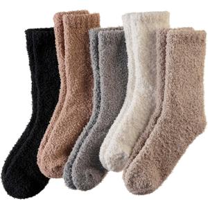Women Fuzzy Slipper Socks Winter Microfiber Soft Cozy Plush Fluffy Socks Warm Comfy Thermal Home Sleeping Socks (Black/White/Grey/Khaki/Brown)