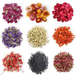 9 Bags Dried Flowers, 100% Natural Dried Flowers Herbs Kit for Soap Making, DIY Candle Making, Bath - Include Rose Petals, Lavender, Don't Forget Me, Lilium, Jasmine, Rosebudsand More