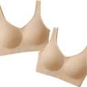 SHAPERMINT Wireless Bras for Women No Underwire  Small to Plus Size Bralettes with Support and Natural Lift (XL: 34DDD/F, 36DD/EDDD/F, 38D, 40C, Beige 2 Pack, Fixed Straps)