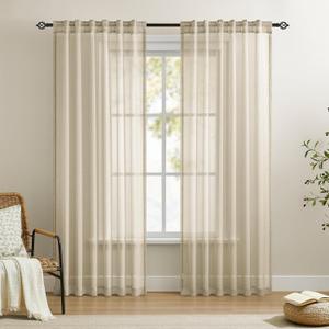 Dreaming Casa Taupe Sheer Curtains 84 Inches Long, Rod Pocket & Back Tab Light Filtering Textured Sheers for Living Room Bedroom, 2 Panels, Each 52" W x 84" L