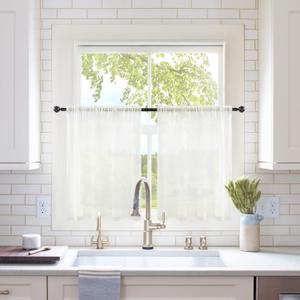 MIULEE 2 Panels Kitchen Tiers Half Window Sheer Curtains Rod Pocket Voile Drapes for Kitchen Bathroom Small Windows 29 by 36 Inch Ivory