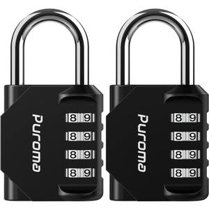 Puroma 2 Pack Combination Lock for Locker 4 Digit Outdoor Waterproof Padlock for School, Gym, Sports, Fence, Toolbox, Gate, Case, Outdoor, Hasp Storage (Black)