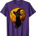Scary Vintage Black Cat with Witch Hat Full Moon - Halloween T-Shirt L