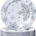Ziliny 10 Pcs Christmas Snowflake Plates Silver White Snowflake Winter Dinner Salad Plates for Adult Christmas Birthday Winter Party Supplies(8 Inch)