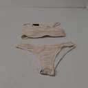 ZAFUL Women Strapless Textured Bandeau Bikini 2 Piece Swimwear Cheeky Solid Lace up Bathing Suits (Medium, 1-beige)