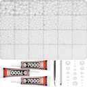 16500Pcs White Half Pearls Beads for Crafting, 2-10mm Mixed Sizes Flat Back Glue On Pearls Rhinestones Gems with B7000 Glue for Crafts Bedazzling Shoes Clothes and More