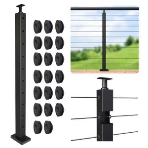 Level Drilled Cable Railing Post 36" (35"X2"x2"), Angle Bracket Stainless Steel Deck Railing Post, Black Level Holes Railing Post for Horizontal Cable Systems, Surface Mount Post for Decks (1)