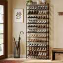 12 Tier Shoe Rack Organizer for 48-60 Pairs, Tall Metal Shoe Storage Shelf with Wood Top, Adjustable Boot Space, Narrow Design for Entryway Closet, Rustic Brown and Black