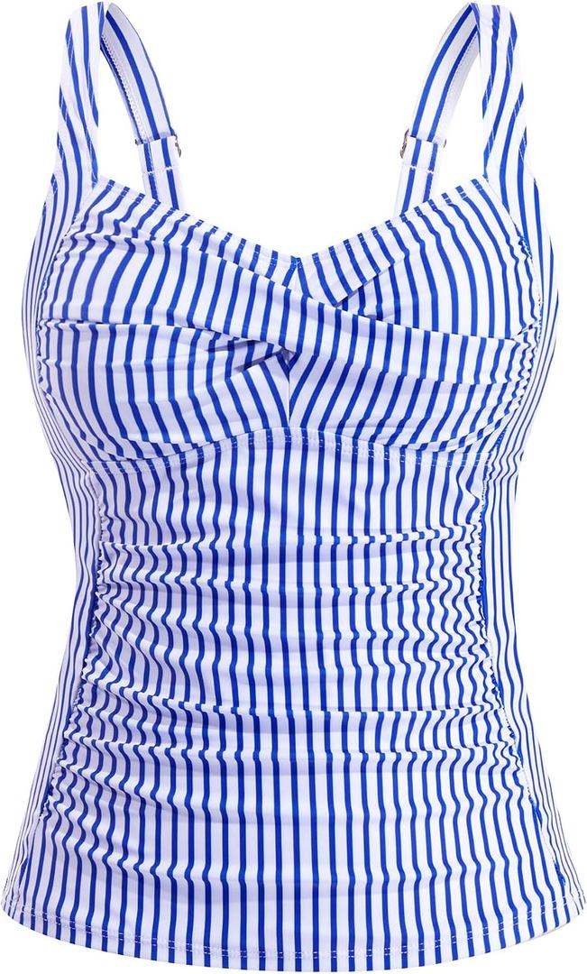 Daci Womens Underwire Tankini Tops Tummy Control Swim Top Only | Removable Pad, Twist Front, Adjustable Straps, Bathing Suit Top No Bottom (L)