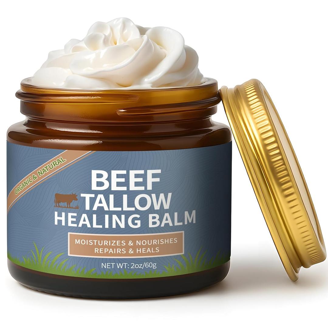 Lala Organics Beef Tallow Healing Balm for the Face, Organic Grass Fed Beef Tallow Cream, Whipped Beef Tallow for Skin, Natural Grassfed Beef Tallow Balm Moisturizer with Manuka Honey (1 Ounce (Pack of 1), 1 Box)