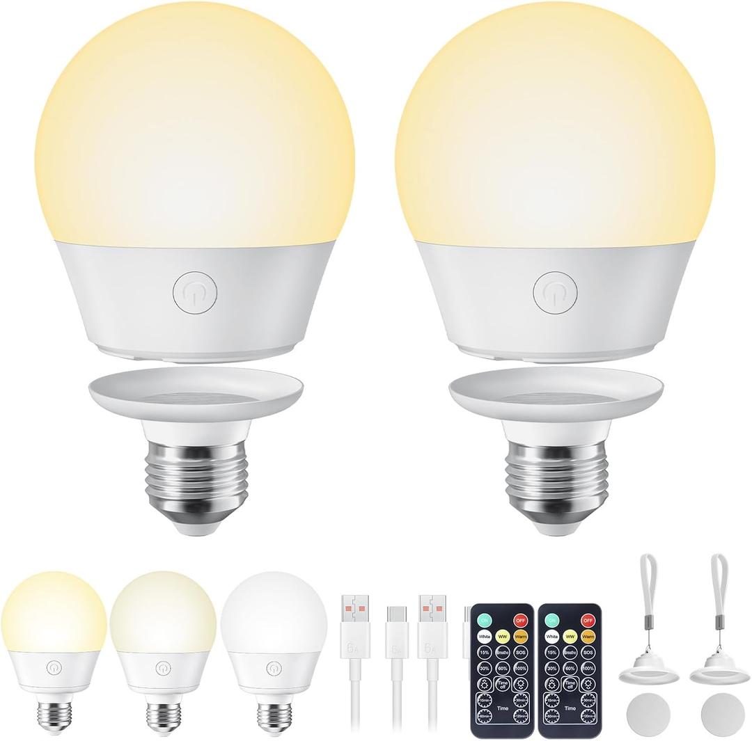 Brightown E26 Rechargeable Light Bulb with Remote Timer and 3 Color Temperatures, Battery Backup Bulb for Sconces and Lamps, E26 Detachable Charging for Non-Hardwired Fixture, Dimmer, 700LM Brightown E26 Rechargeable Light Bulb with Remote Timer and 3 Color Temperatures, Battery Backup Bulb for Sconces and Lamps, E26 Detachable Charging for Non-Hardwired Fixture, Dimmer, 700LM