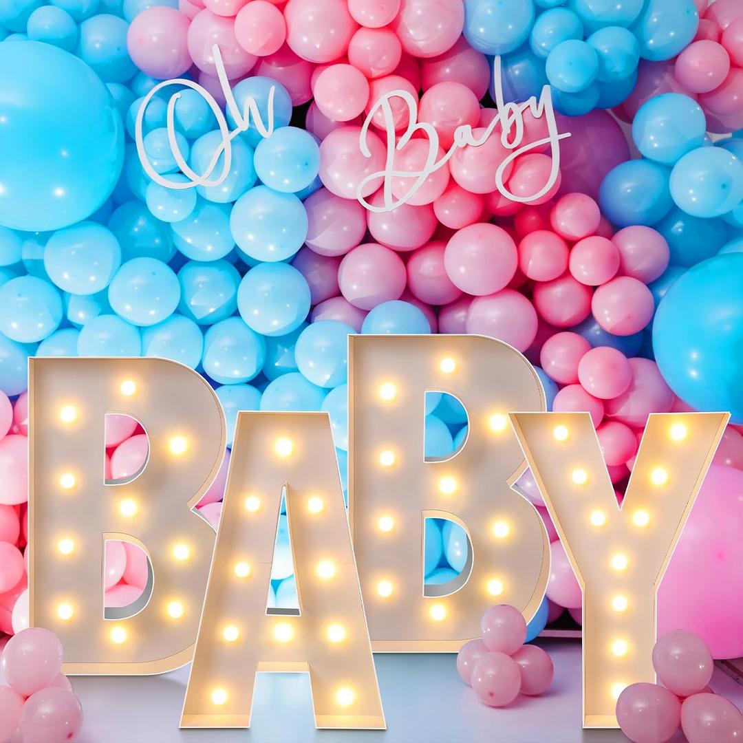 Retisee 3.3 Feet Marquee Letter Lights Baby Light Up Sign With String for Shower Birthday Party Supplies - Mosaic Balloons Frame Decoration Set