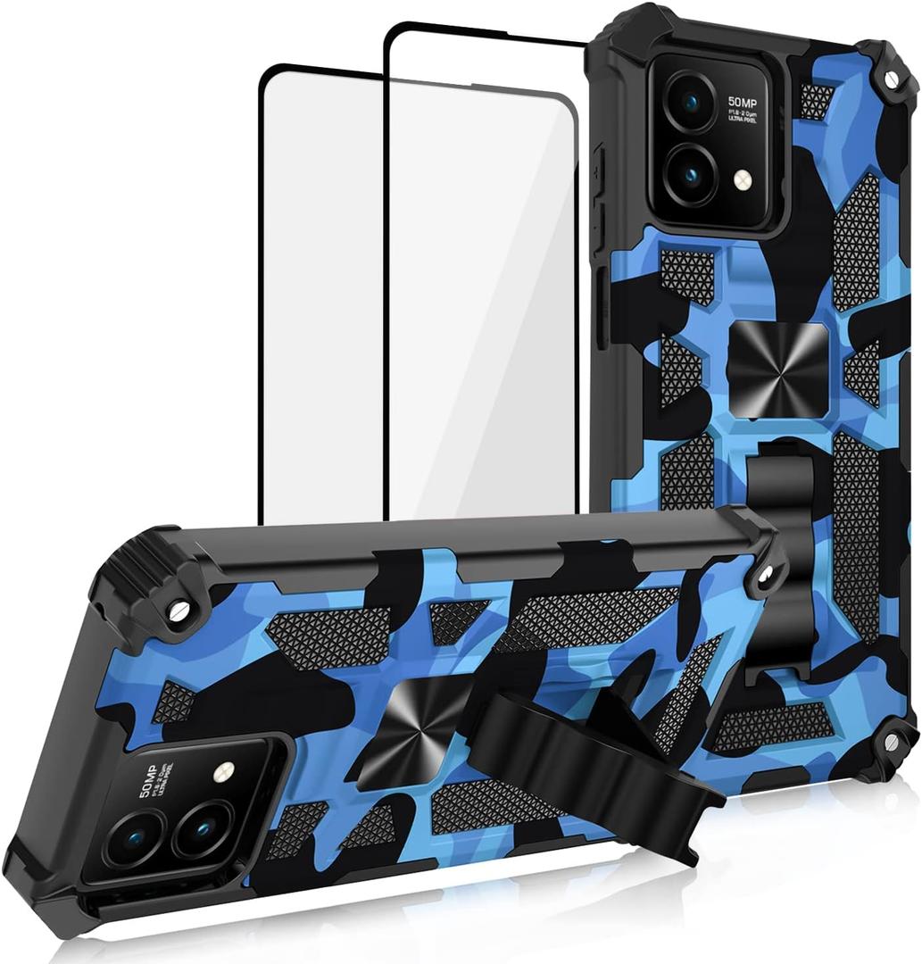 for Motorola G Stylus 5G 2023 Case, with 2 Pack Tempered Glass Screen Protector, Military Grade, Kickstand with Magnetic Car Mount, Protective Phone Case for Moto G Stylus 5G 2023 Deep Blue