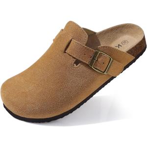 KIDMI Genuine Suede Clogs for Women Cork Footbed Sandals Leather Mules Potato Shoes with Arch Support (8.5, Brown)