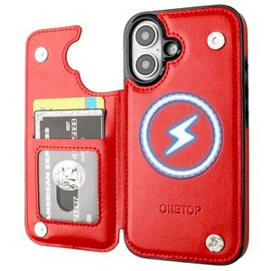 ONETOP Compatible with Magsafe for iPhone 16 Wallet Case with Card Holder, PU Leather Kickstand RFID Blocking Case, Double Magnetic Clasp and Durable Shockproof Cover 6.1 Inch (Red)