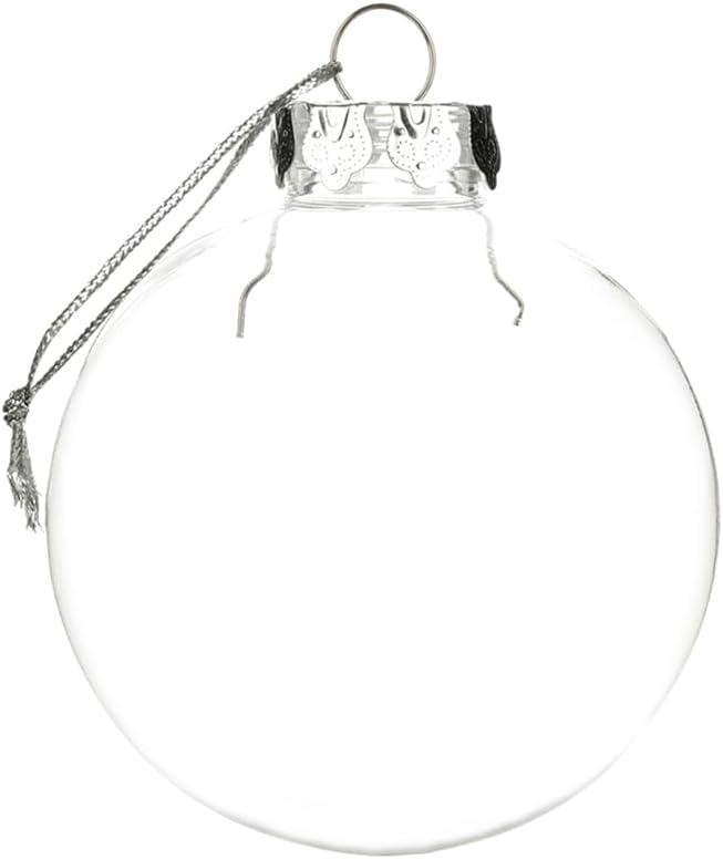 6 Pieces Transparent Christmas Balls, 100mm/3.93 in DIY Fillable Clear Plastic Ornament Balls with A Silver Rope and Removable Metal Cap for Home Party Wedding Birthday Christmas Decor