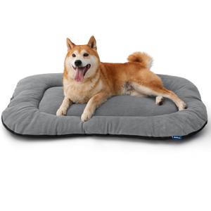 Bedsure Washable Dog Crate Pad for Large Dogs, Anti-Slip Puppy Kennel Dog Bed for Crate - Ultra Soft Fleece Flat Thin Pet Mat (Not Chew Proof), Light Grey 35"x22"