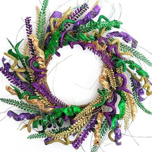 DR.DUDU Mardi Gras Wreath Decorations, 16 Inch Wreaths Decor for Front Door with Glittered Purple, Green, and Gold, Large Mardi Gras Wreath for Home Outdoor Party Carnival