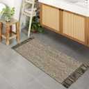 Collive Kitchen Runner Rug, 2x4.3 Hand-Woven Reversible Washable Bathroom Runner Rug for Entryway, Natural/Black Cotton Woven Boho Farmhouse Front Door Rug for Bedroom Entry Kitchen Floor Door Decor