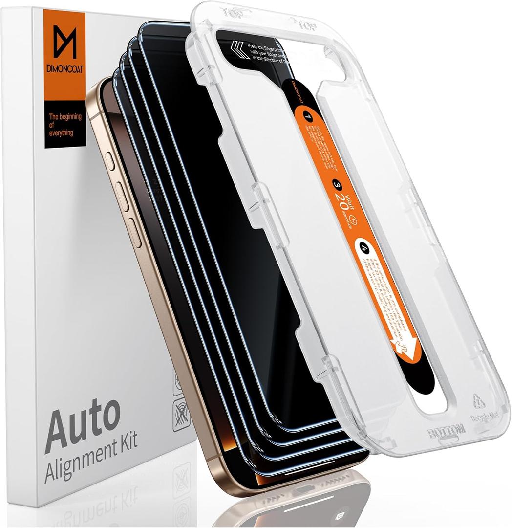 DIMONCOAT 4-PACK for iPhone 16 Pro Privacy Screen Protector [Auto Alignment Kit] [10X Military Protection] Tempered Glass Film Compatible with 16 Pro 6.3 inch [Case Friendly]