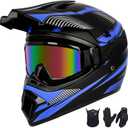 Yesmotor Youth Dirt Bike Helmet Set Includes Gloves, Goggles, Mask, Ideal Helmet for Kids 8-14, Premium Safety Gear for Dirt Bike Helmets Enthusiasts - DOT Approved (Dark Blue,M)