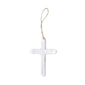 Transpac Clear Cross 5 x 3.5 Glass Decorative Hanging Ornament Bauble Twine Hanger