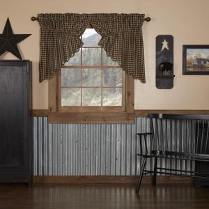 VHC Brands, Black Check, Cotton, 36x36x18, Prairie Scalloped Swag, Set of 2, Black