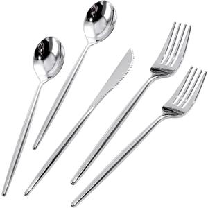 Rubtlamp 180 Pcs Silver Plastic Silverware, Silver Utensils Heavy Duty, Elegant Plastic Cutlery, Fancy Disposable Flatware, Forks Spoons and Knives Set For Party Mother's Day