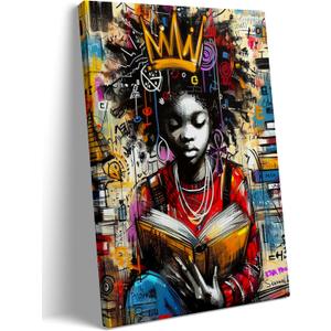YKSKQCMT Black Girl Reading Wall Art Graffiti Girl Books Motivational Wall Decor Black Pride Pictures African American Girls Books Canvas Posters for Tween Girls Room Study Reading Room (24L"16W")