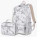 Airyard School Backpack for Girls, Water Resistant Bookbag for Teen Girls Womens Backpack with Lunch Bag (Marble White)