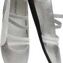 iiimmu Women's Ballet Flats with Elastic Cross Straps Comfortable Slip On Flats Lightweight Casual Walking Shoes for Work Travel Faux Leather (7.5, Silver White)