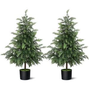 3FT Real Touch Cedar Topiary Trees for Front Porch Decor, Artificial Shrubs Faux Plants Potted UV Resistant Fake Greenery for Outdoor Indoor Door Garden Farmhouse Home Decoration (Set of 2)