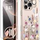 GVIEWIN for iPhone 16 Pro Case, with Screen Protector & Camera Lens Protector, Floral Shockproof Protective Bumper Slim Clear Phone Cover for Women 2024 6.3'', Bouquet/Colorful