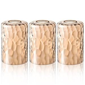 Teenyyou 3 Pcs Amber Hammered Glass Shade Replacements for Pendant Light Fixtures Glass Lamp Shade Cover, 1-5/8 Inch Fitter E26 Base, 4"w x 6"h, Replacement Lamp Globe for Chandelier Wall Sconce