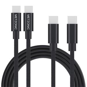 USB C Cable 2 Pack, Type C to Type C Metal Braided Fast Charge Cable 6.6 Feet PD 65W Fast Charge Data Sync Transfer Cord