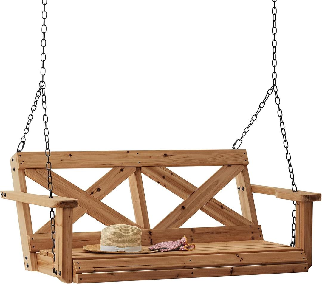 Backyard Discovery 55" Cedar Wood Farmhouse Outdoor Porch Swing Bench with Two-Person Seating, Durable Hanging Chains, Water-Resistant, Heavy-Duty 600 Lbs Weight Capacity for Patio, Deck, Garden