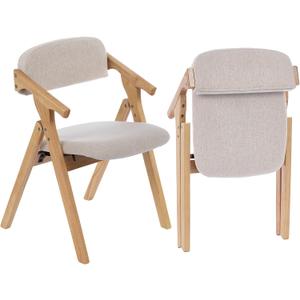 SinFurn Grod Folding Chairs with Padded Seats,Wooden Stackable Dining Chair,Easy to Store Foldable Dining Chairs for Kitchen, Living Room, Wedding Party Picnic (Beige)