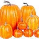 ShellKingdom Artificial Pumpkin for Decoration, Fall Pumpkin for Halloween Home Thanksgiving Party Decoration, 7 PCS (Orange, 4 Sizes)