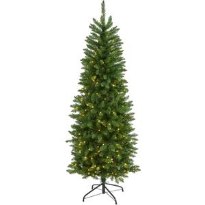 Nearly Natural 6ft. Slim Green Mountain Pine Artificial Christmas Tree with 250 Clear LED Lights