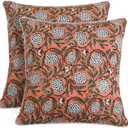 Ridhi Asparagus Green Print Cotton Throw Pillow Covers for Decorative Couch Pillows for Living Room, Chic Boho Cute Outdoor Thanksgiving Pillows Covers Gifts 24x24 Inches