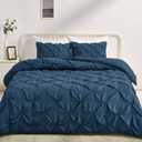 Amazon Basics Soft, Lightweight King Size Comforter Set with Pillow Shams, All-Season Down-Alternative 3-Piece Bedding Set, Pinch Pleat Design, Navy Blue