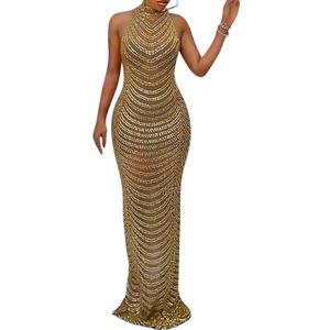 Nagfar Women Rhinestone and Sequin Birthday Party Sexy Club Night Out Holiday New Years Formal Dress (3X-Large, 7 Gold)