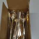 PULOTE 150PCS Gold Plastic Silverware Disposable - Heavy Duty Gold Plastic Cutlery - Gold Plastic Utensils Set Include 50 Knives,50 Forks,50 Spoons for Party&Wedding