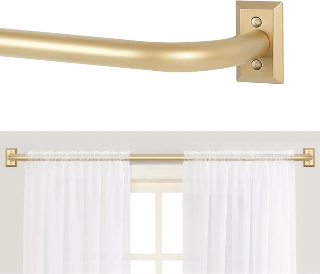 Gold Wrap Around Curtain Rods for Windows 28 to 48:Blackout Heavy Duty Adjustable Curtain Rod Room Darkening 1 Inch Modern Industrial Curved French Return Drapery Rods Easy Install Brass Gold (28-48")