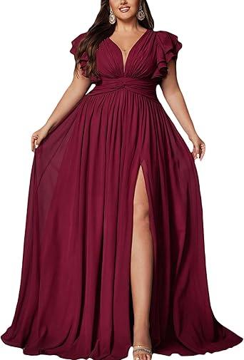 VOUIAO Women Plus Size Bridesmaid Dresses Sequin Summer Maxi Dress A Line Wedding Guest Prom Evening Party Cocktail Gown, 3XL, #1 Burgundy